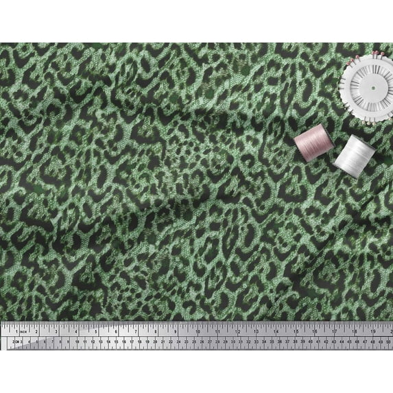 Soimoi Green Cotton Duck Fabric Leopard Animal Skin Decor Fabric Printed Yard 44 Inch Wide