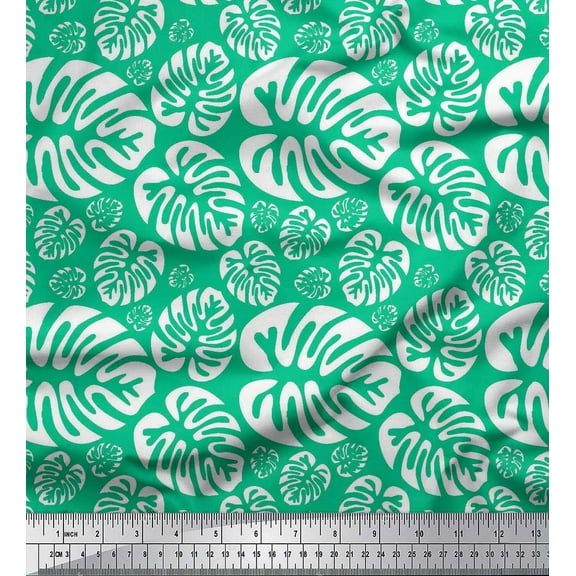 Soimoi Green Cotton Duck Fabric Monstera Leaves Print Fabric by the Yard 42 Inch Wide