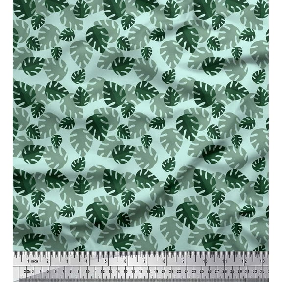 Soimoi Green Cotton Duck Fabric Monstera Leaves Printed Fabric 1 Yard 42 Inch Wide
