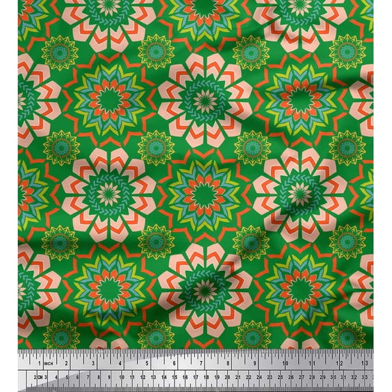 Soimoi Green Cotton Duck Fabric Multicolor Mandala Printed Craft Fabric by the Yard 56 Inch Wide