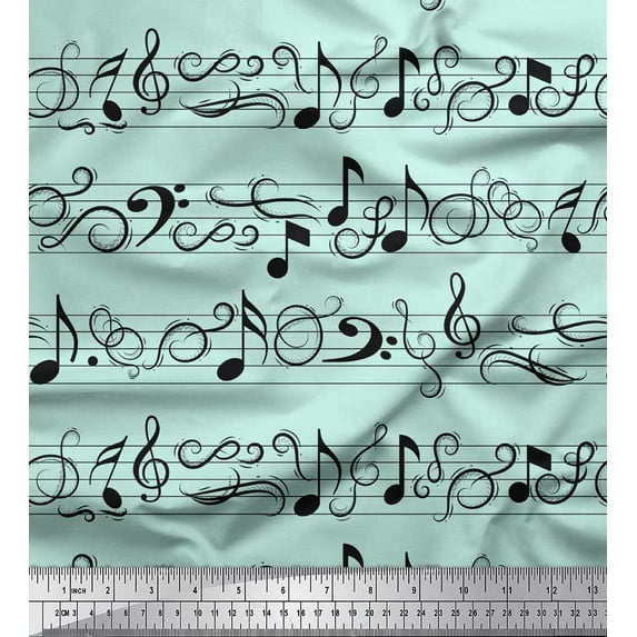 Soimoi Green Cotton Duck Fabric Notes Musical Instrument Decor Fabric Printed Yard 42 Inch Wide