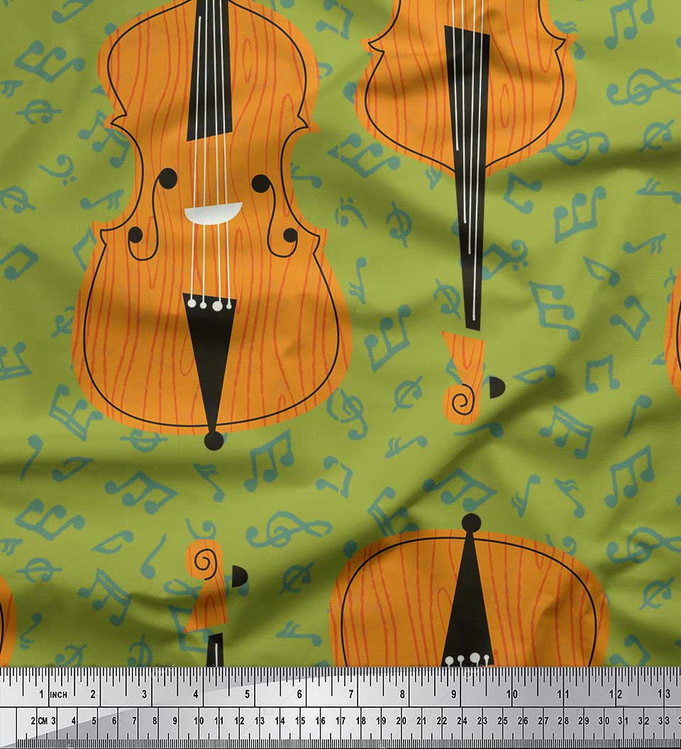 Otton A Instrument Soimoi Green Cotton Duck Fabric Notes & Violin Musical Instrument ...