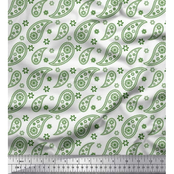 Soimoi Green Cotton Duck Fabric Paisleys Paisley Fabric Prints By Yard 42 Inch Wide