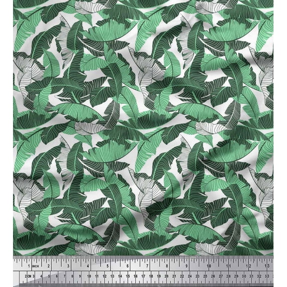 Soimoi Green Cotton Duck Fabric Palm Leaves Decor Fabric Printed Yard 42 Inch Wide