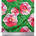 thumbnail image 1 of Soimoi Green Cotton Duck Fabric Palm Leaves & Periwinkle Floral Printed Fabric 1 Yard 42 Inch Wide, 1 of 3