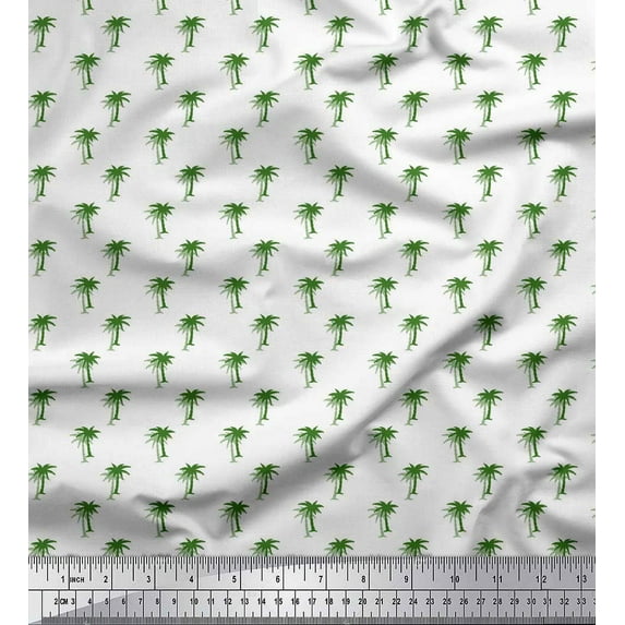 Soimoi Green Cotton Duck Fabric Palm Tree Print Fabric by the Yard 42 Inch Wide