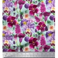 thumbnail image 1 of Soimoi Green Cotton Duck Fabric Pink & Purple Floral Watercolor Print Fabric by The Yard 42 Inch Wide, 1 of 1