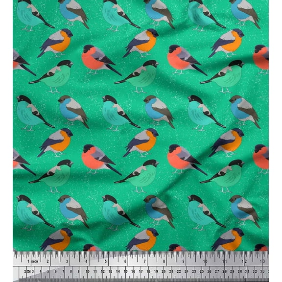 Soimoi Green Cotton Duck Fabric Rufous Flycatcher Bird Fabric Prints By Yard 44 Inch Wide