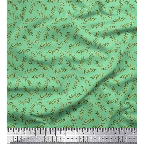 Soimoi Green Cotton Duck Fabric Seal Leaves Print Fabric by the Yard 44 Inch Wide