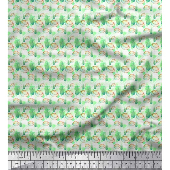 Soimoi Green Cotton Duck Fabric Shells Ocean Decor Fabric Printed Yard 44 Inch Wide