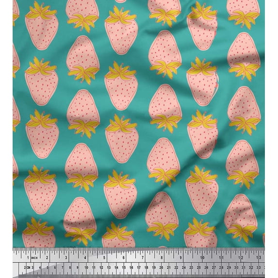 Soimoi Green Cotton Duck Fabric Strawberry Fruits Print Fabric by the Yard 42 Inch Wide
