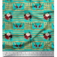 thumbnail image 1 of Soimoi Green Cotton Duck Fabric Stripes & Baccara Rose Floral Print Printed Craft Fabric By the Yard 44 Inch Wide, 1 of 3