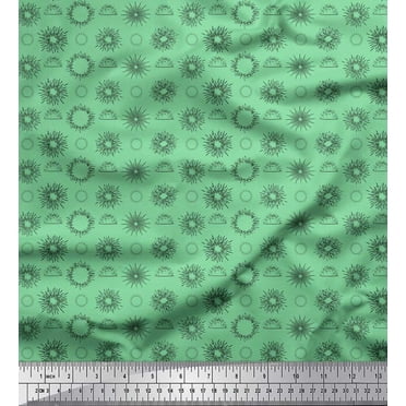 Soimoi Green Cotton Duck Fabric Sun Geometric Print Sewing Fabric Yard 42 Inch Wide
