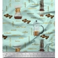 thumbnail image 1 of Soimoi Green Cotton Duck Fabric Text & Coffee Maker Kitchen Decor Fabric Printed Yard 42 Inch Wide, 1 of 3