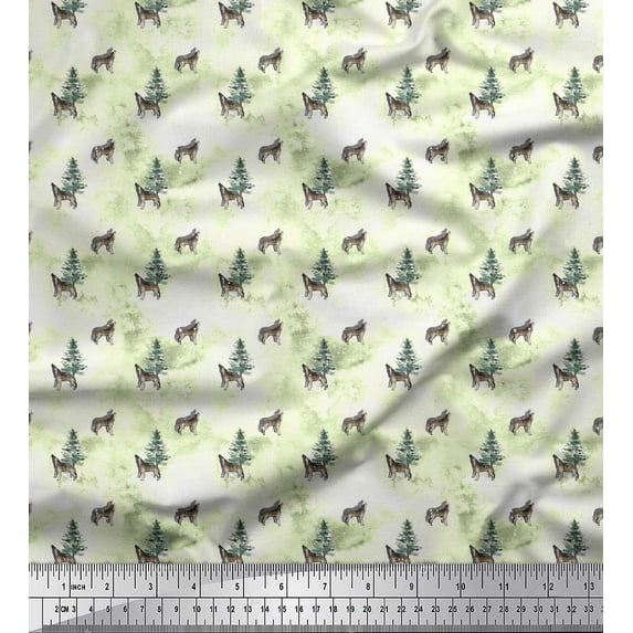 Soimoi Green Cotton Duck Fabric Tree Animal Decor Fabric Printed Yard 44 Inch Wide