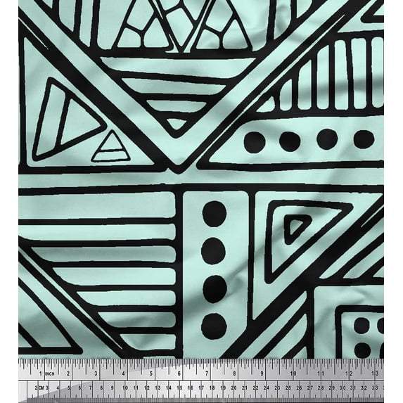 Soimoi Green Cotton Duck Fabric Triangle Art Geometric Print Fabric by Yard 42 Inch Wide
