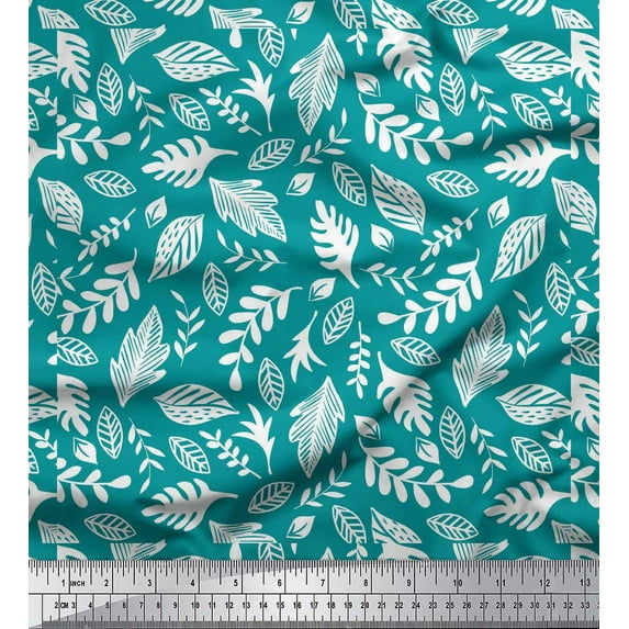 Soimoi Green Cotton Duck Fabric Tropical Leaves Printed Fabric 1 Yard 42 Inch Wide