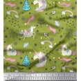 thumbnail image 1 of Soimoi Green Cotton Duck Fabric Unicorn & Rainbow Nature Printed Craft Fabric by the Yard 56 Inch Wide, 1 of 3