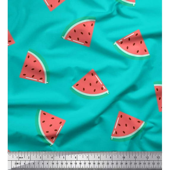 Soimoi Green Cotton Duck Fabric Watermelon Fruits Print Fabric by Yard 42 Inch Wide