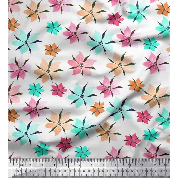 Soimoi Green Cotton Duck Fabric Wildflower Floral Print Sewing Fabric Yard 42 Inch Wide