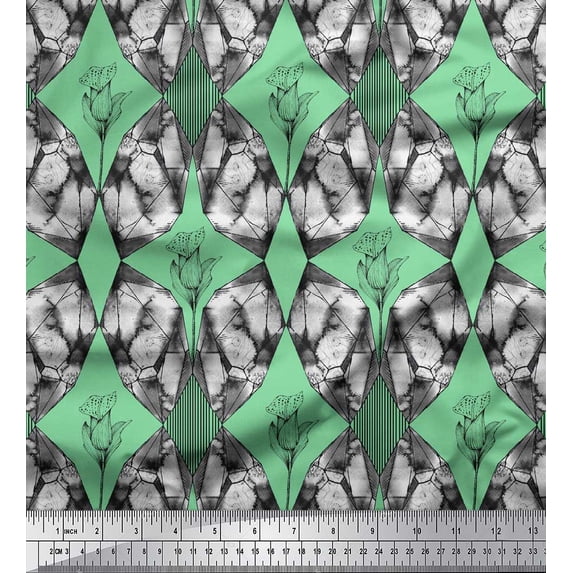 Soimoi Green Cotton Jersey Fabric Abstract Damask Fabric Prints By Yard 64 Inch Wide
