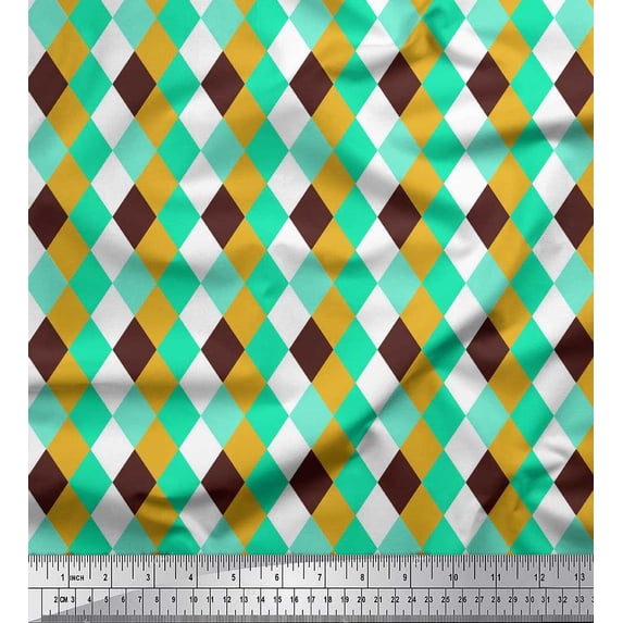 Soimoi Green Cotton Jersey Fabric Argyle Check Print Fabric by the Yard 58 Inch Wide
