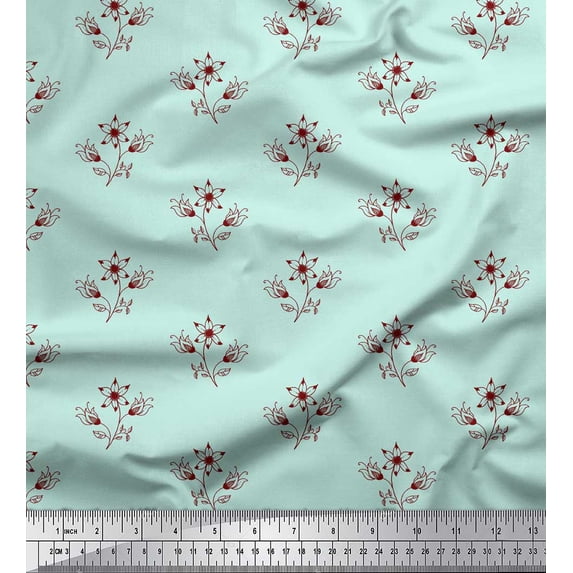 Soimoi Green Cotton Jersey Fabric Artistic Leaf & Floral Fabric Prints By Yard 58 Inch Wide