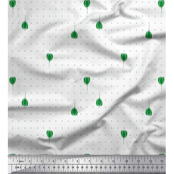 Soimoi Green Cotton Jersey Fabric Dot & Buds Floral Fabric Prints By Yard 58 Inch Wide