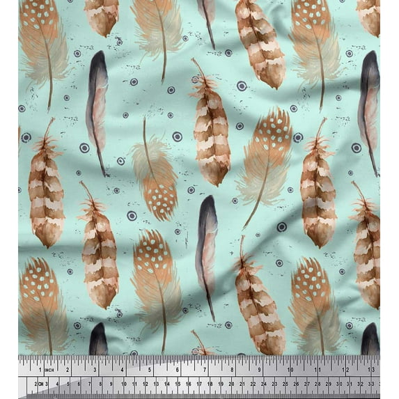 Soimoi Green Cotton Jersey Fabric Eagle Feather Print Sewing Fabric Yard 64 Inch Wide