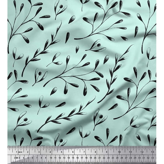 Soimoi Green Cotton Jersey Fabric European Seeds Leaves Fabric Prints By Yard 64 Inch Wide
