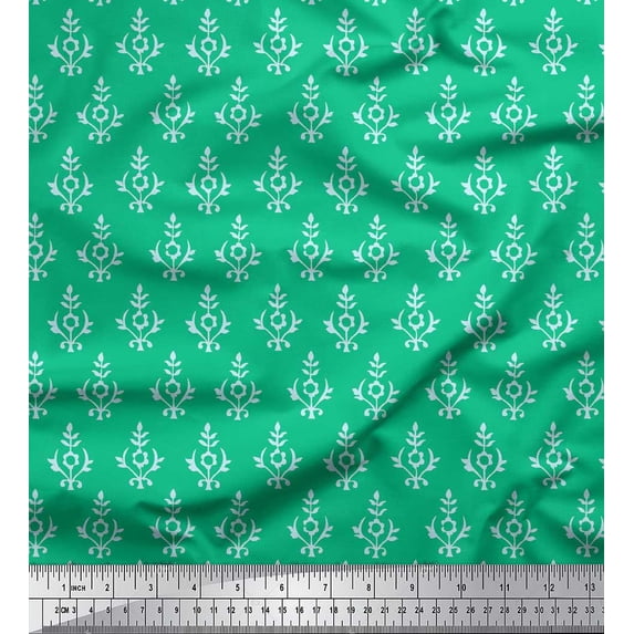 Soimoi Green Cotton Jersey Fabric Floral Block Print Fabric by the Yard 58 Inch Wide