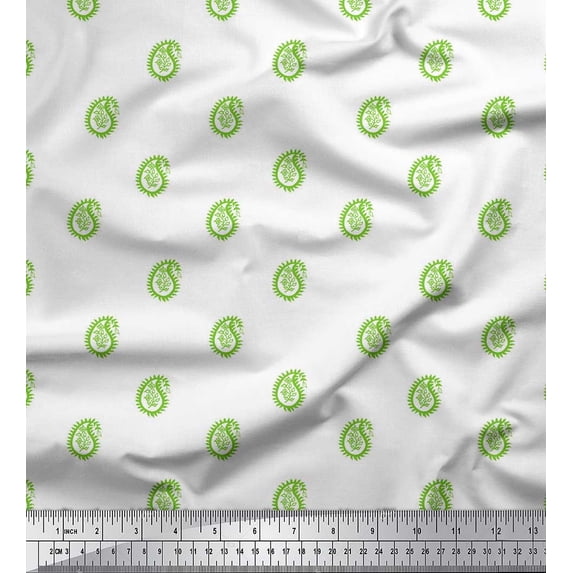 Soimoi Green Cotton Jersey Fabric Floral & Paisley Printed Fabric 1 Yard 58 Inch Wide