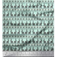 thumbnail image 1 of Soimoi Green Cotton Jersey Fabric Flower & Rabbit Folk Art Printed Fabric 1 Yard 58 Inch Wide, 1 of 3