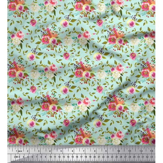 Soimoi Green Cotton Jersey Fabric Leaf Floral Print Fabric by Yard 58 Inch Wide