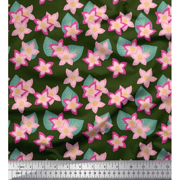 Soimoi Green Cotton Jersey Fabric Leaves & Floral Decor Fabric Printed Yard 58 Inch Wide