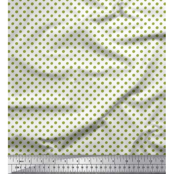 Soimoi Green Cotton Jersey Fabric Polka Dots Print Fabric by Yard 58 Inch Wide