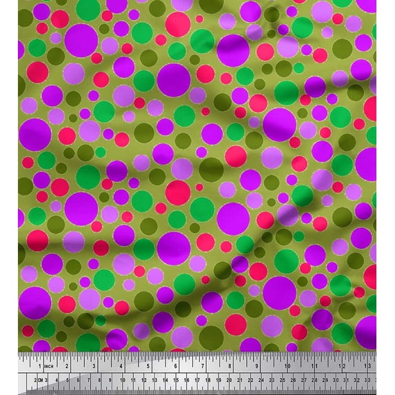 Soimoi Green Cotton Jersey Fabric Polka Dots Print Fabric by Yard 64 Inch Wide
