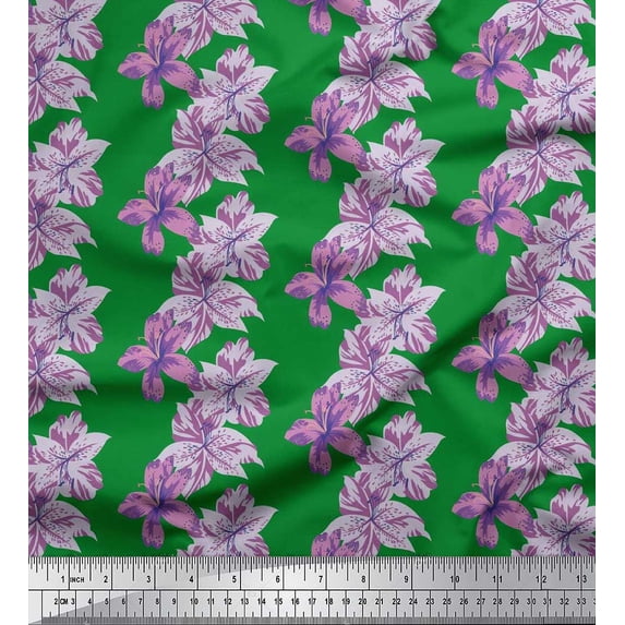 Soimoi Green Cotton Jersey Fabric Purple Floral Print Sewing Fabric BTY 58 Inch Wide