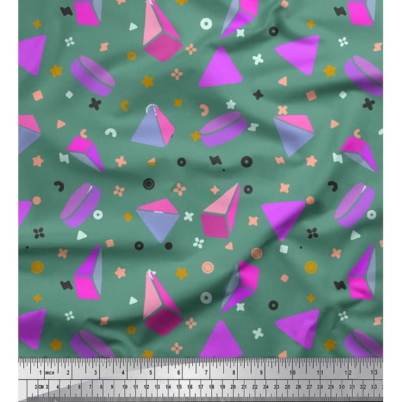 Soimoi Green Cotton Jersey Fabric Pyramid & Triangle Geometric Print Fabric by the Yard 58 Inch Wide
