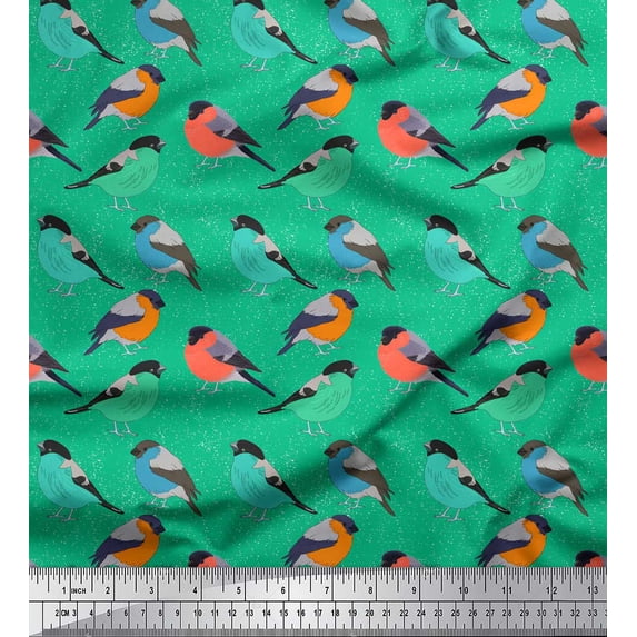 Soimoi Green Cotton Jersey Fabric Rufous Flycatcher Bird Print Fabric by the Yard 64 Inch Wide