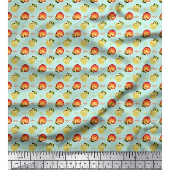 Soimoi Green Cotton Jersey Fabric Text & Fruits Print Fabric by The Yard 58 Inch Wide