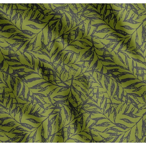 Soimoi Green Cotton Poplin Fabric Artistic Leaves Fabric Prints By Yard 42 Inch Wide