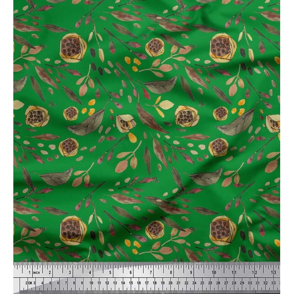 Soimoi Green Cotton Poplin Fabric Artistic Leaves Printed Craft Fabric by the Yard 42 Inch Wide