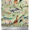 thumbnail image 1 of Soimoi Green Cotton Poplin Fabric Birds,Elephant & Giraffe Animal Fabric Prints by Yard 42 Inch Wide, 1 of 1