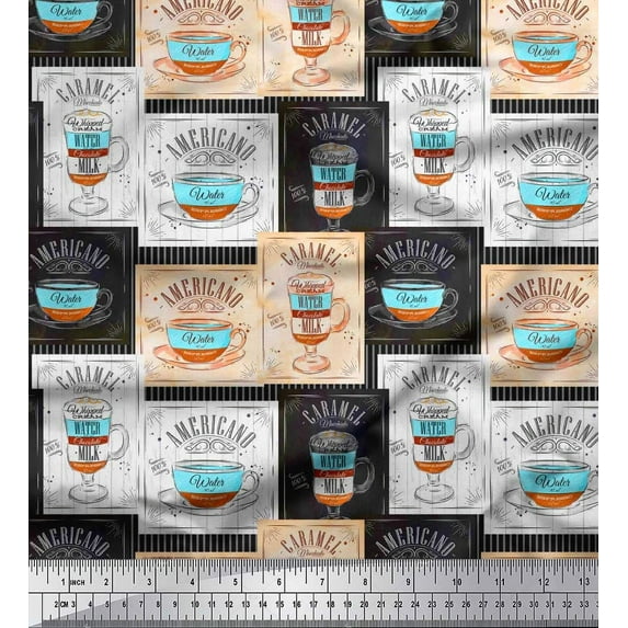 Soimoi Green Cotton Poplin Fabric Caramel & Americano Coffee Beverages Printed Craft Fabric by the Yard 42 Inch Wide