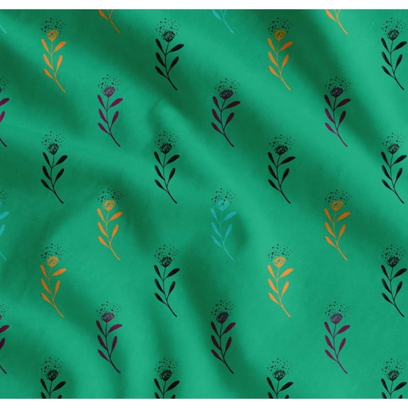 Soimoi Green Cotton Poplin Fabric Cotton Ball Leaves Print Fabric by Yard 42 Inch Wide