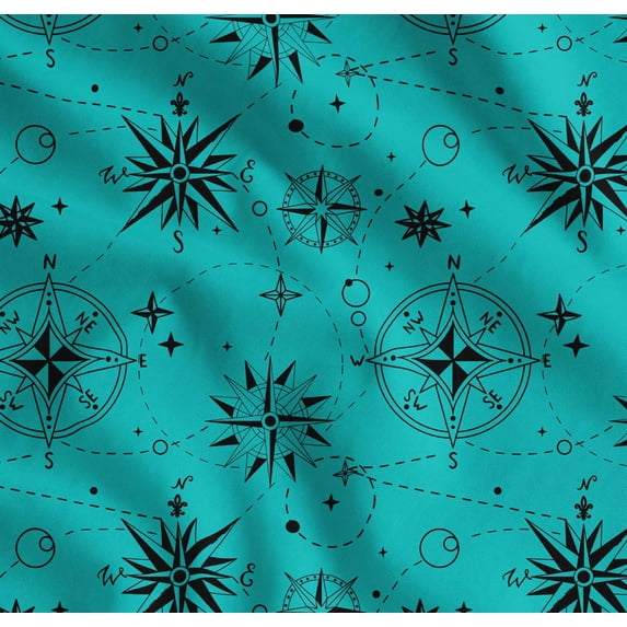 Soimoi Green Cotton Poplin Fabric Direction Compass Nautical Decor Fabric Printed Yard 56 Inch Wide