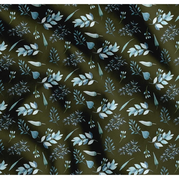 Soimoi Green Cotton Poplin Fabric Flower Leaves Decor Fabric Printed BTY 42 Inch Wide