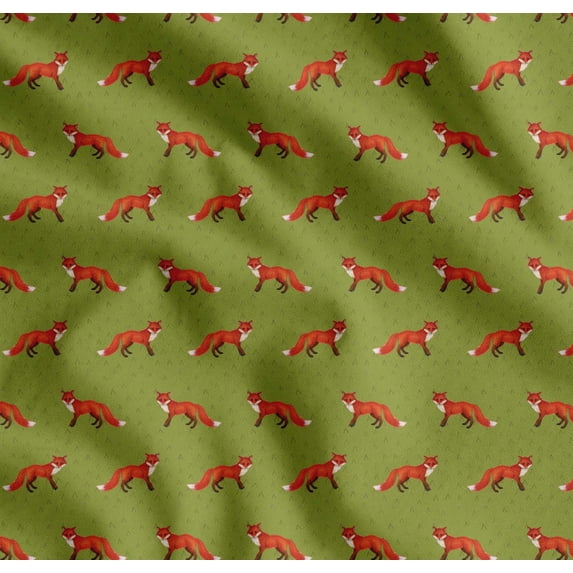 Soimoi Green Cotton Poplin Fabric Fox Animal Printed Craft Fabric by the Yard 56 Inch Wide