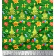 thumbnail image 1 of Soimoi Green Cotton Poplin Fabric Gifts & Christmas Tree Print Fabric by Yard 56 Inch Wide, 1 of 3